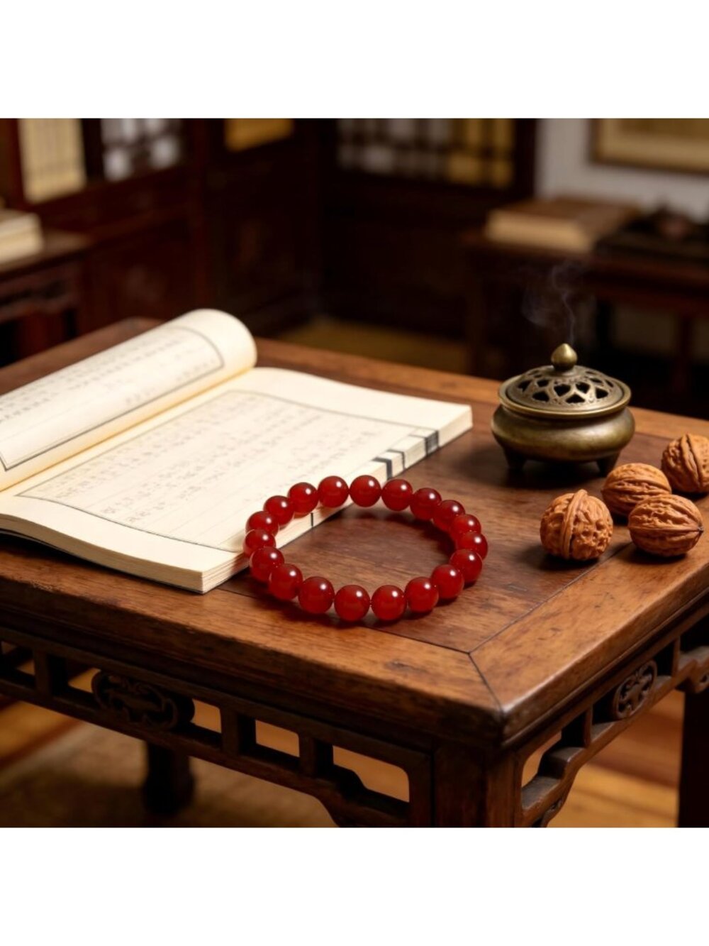 Natural Red Agate Beaded Bracelet for Women - Healing Gemstone Stretch Jewelry - Picture 6 of 7